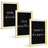 BILDER SET 3er Set - 40x60 cm Goldrahmen - Elegante Motive auf schwarzem Grund - Goldfarben, Kunststoff (40/60cm) - TULUP