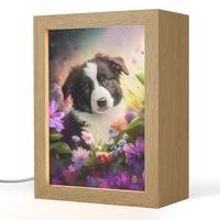 NACHTTISCHLAMPE Welpe - Sonne - Blumen - Natur - Border Collie - Hund 15x20 cm - Violett, Holzwerkstoff (8/15/20cm) - OnlyWow