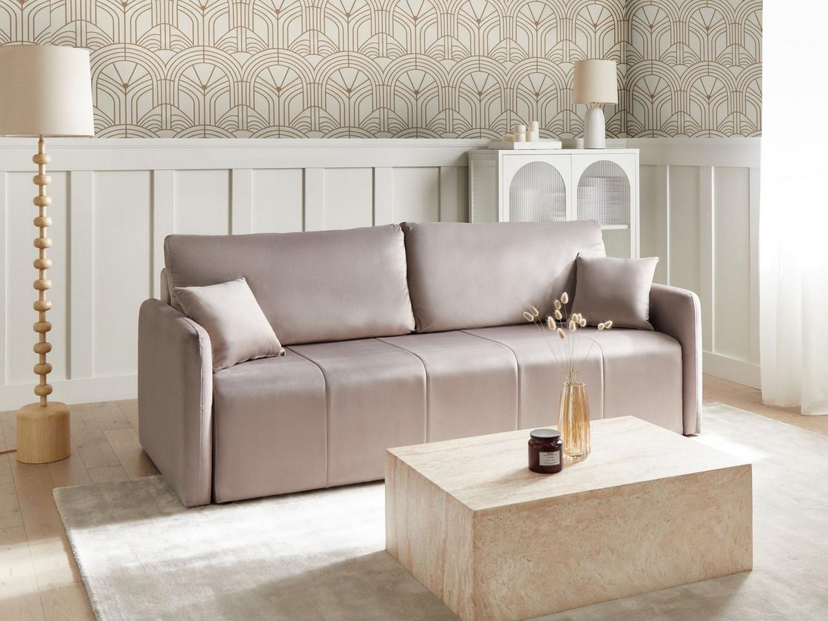 SCHLAFSOFA 3-Sitzer Samtstoff Taupe Egge - Taupe, Textil (220/88/93cm) - Beliani