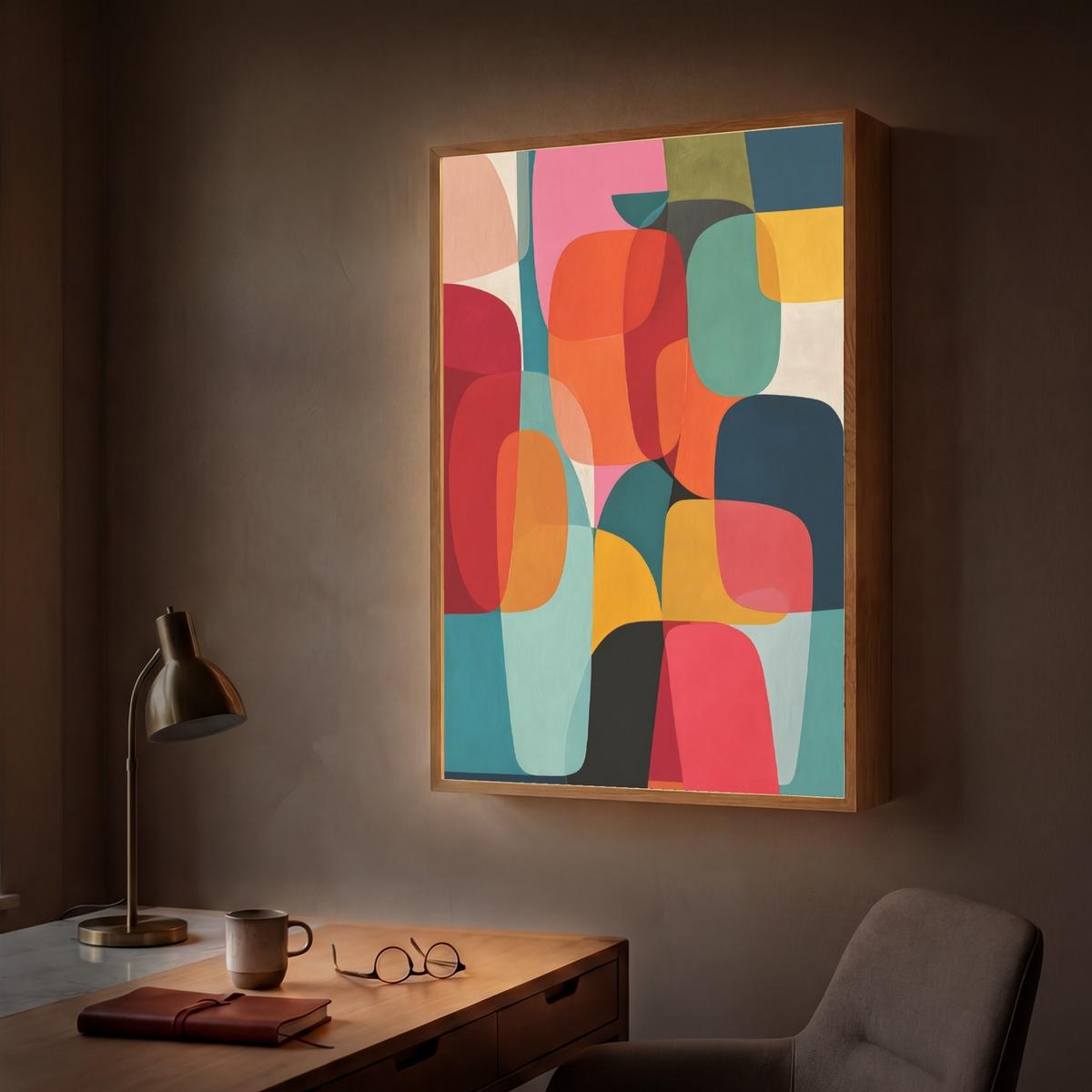 WANDLEUCHTE MIT AKKU Formen - Bunt - Abstrakt - Flugzeuge 60x90 cm - Multicolor, Holzwerkstoff (60/90/8cm) - OnlyWow