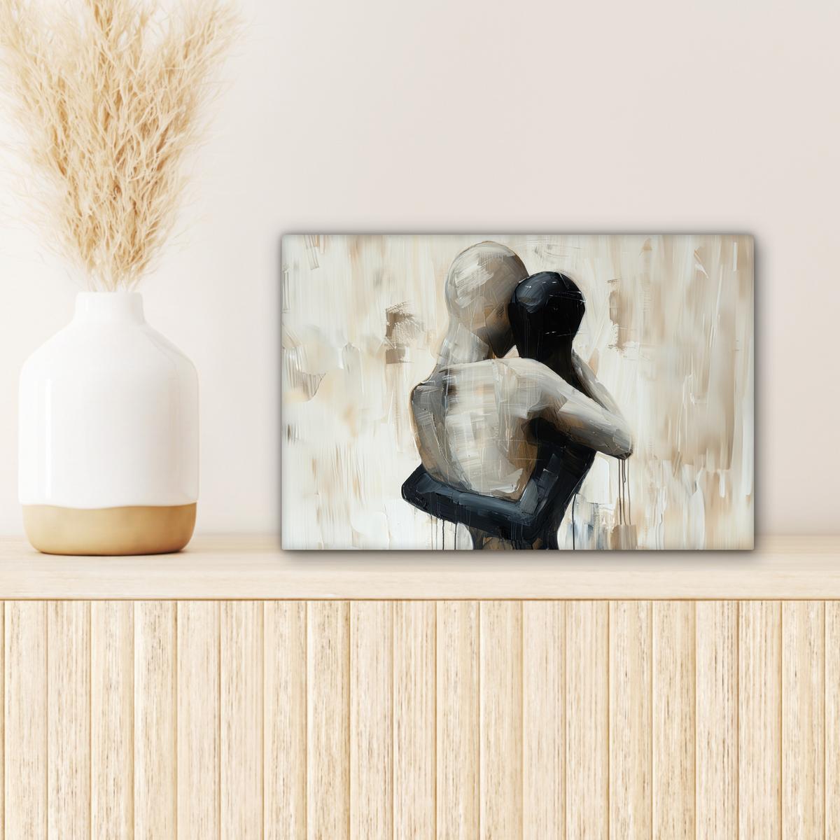 LEINWANDBILD Abstrakt - Liebe - Schwarz und weiß - Modern Deko Schlafzimmer 30x20 cm - Schwarz, Textil (30/20cm) - MuchoWow