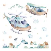 WANDAUFKLEBER 80x116cm - Hubschrauber und Flugzeug - Multicolor, Kunststoff (80/116/0.1cm) - Wallfluent