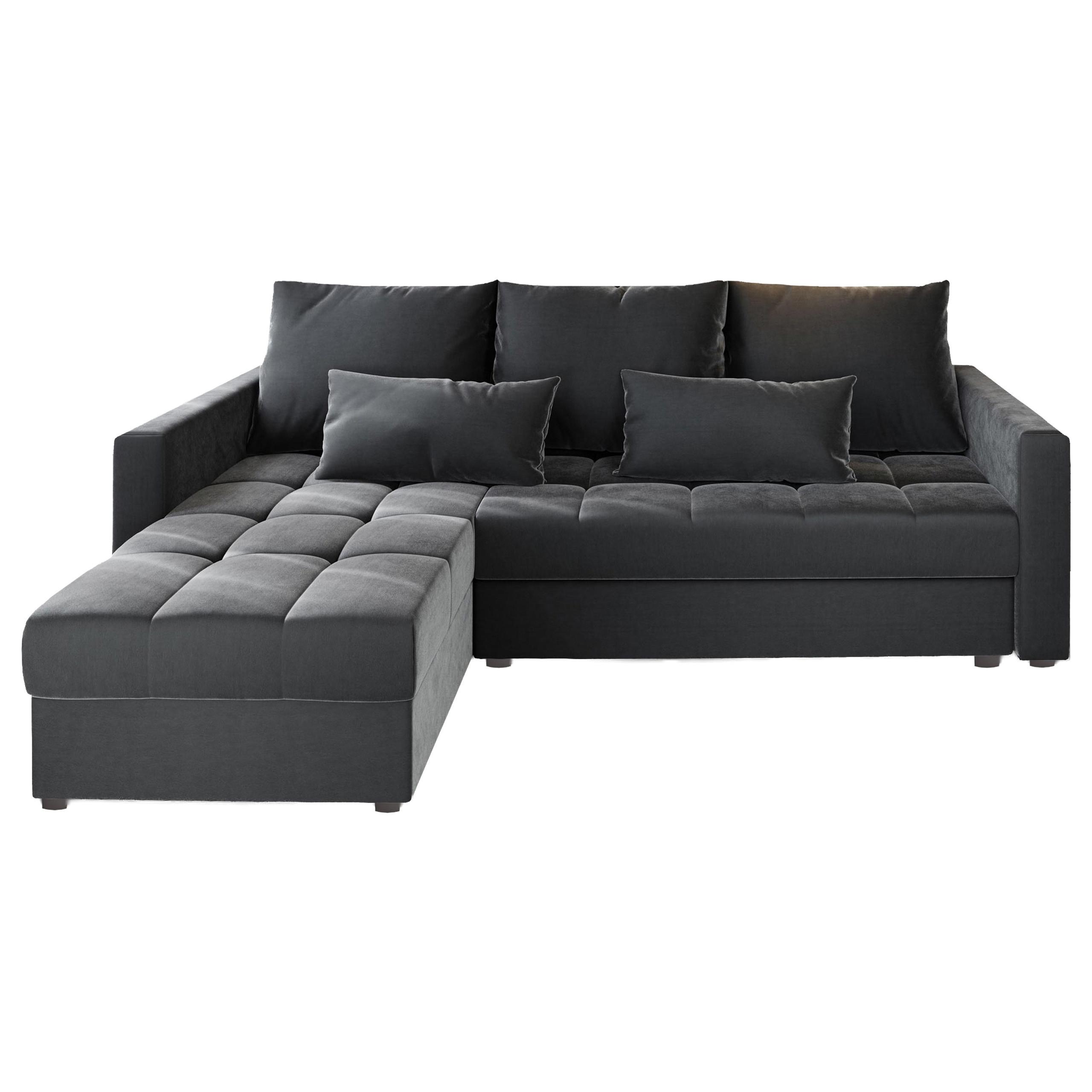 ECKSOFA KOS PIK Grau Plüsch-Stoff mit Schlaffunktion - Grau, Holz/Kunststoff (220/140cm) - MASSENO