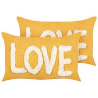 DEKOKISSEN 2er-Set Gelb 30/50 cm Love - Gelb, Textil (30/50cm) - Beliani