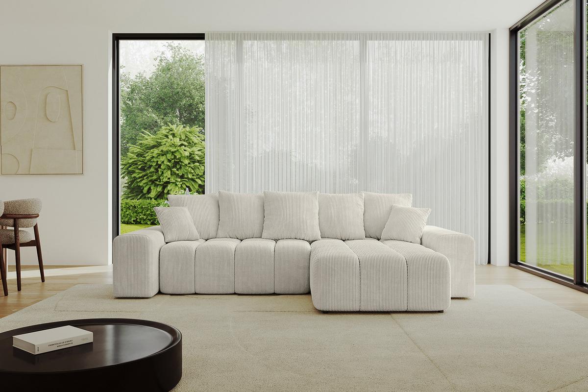 ECKSOFA Ottomane rechts ENIL-L 297x189x68 Creme Cord - Ecru/Creme, Holzwerkstoff/Kunststoff (189/297cm) - ALTDECOR