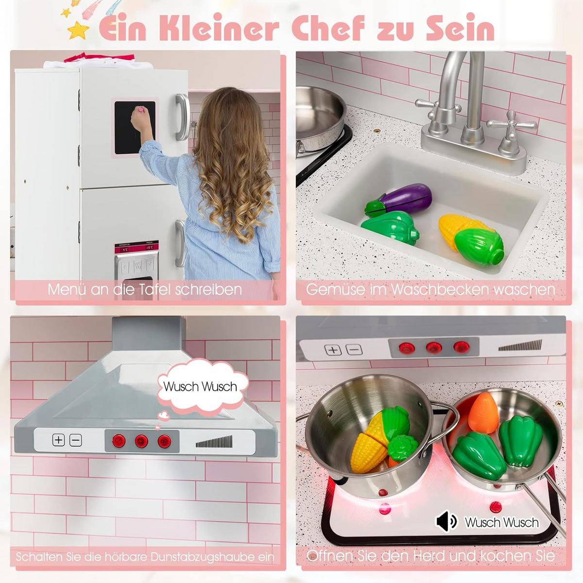 SPIELKÜCHE Eck Pink - Pink, Holz (85/85/84cm) - COSTWAY