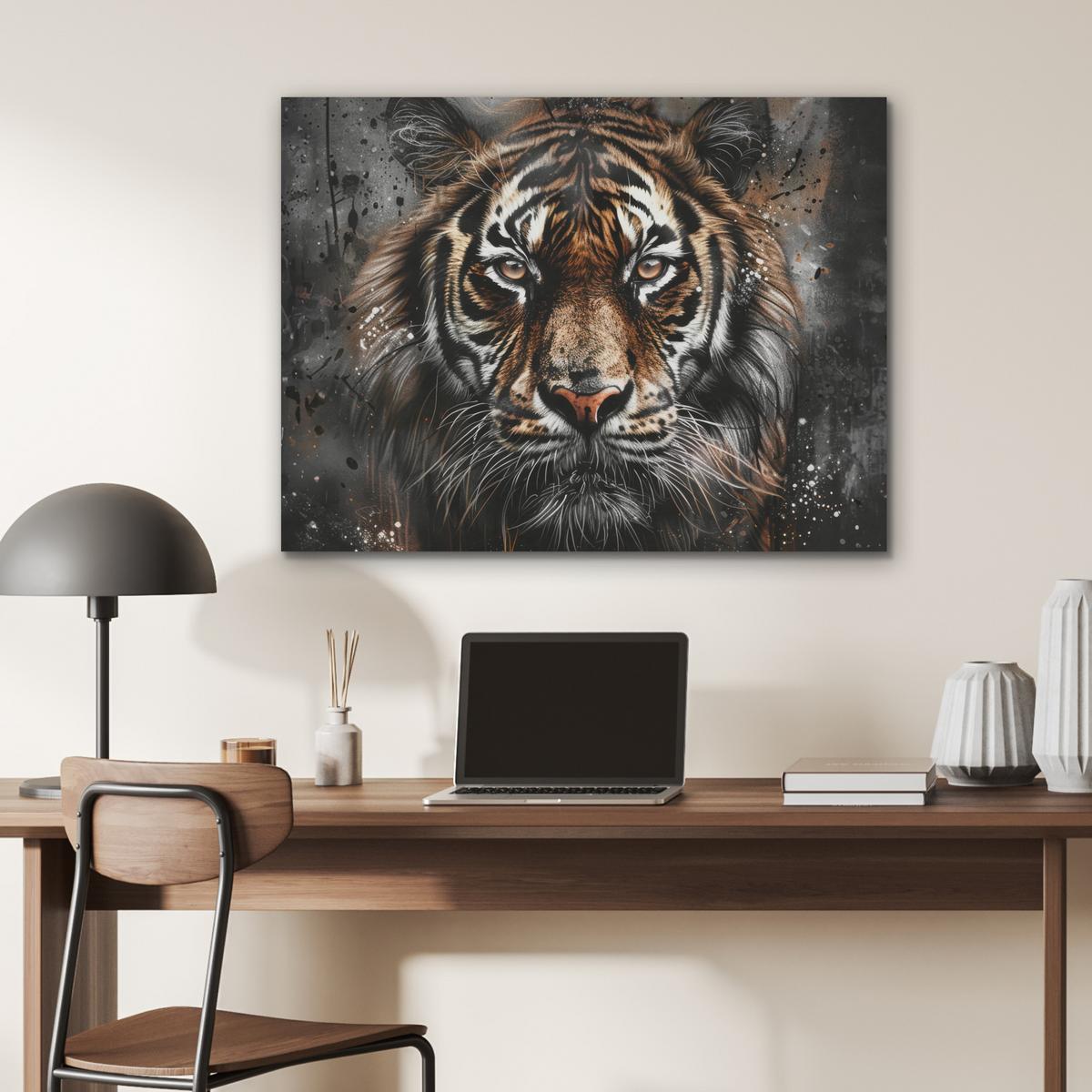 AKUSTIKBILD Tiger - Tiere - Porträt - Luxus - Schwarz Gemälde 80x60 cm - Braun, Kunststoff (80/60/0.9cm) - MuchoWow