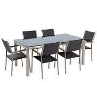 GARTENMÖBEL-SET 6-Sitzer Glasplatte schwarz Rattan schwarz Grosseto - Silberfarben/Schwarz, Glas - Beliani