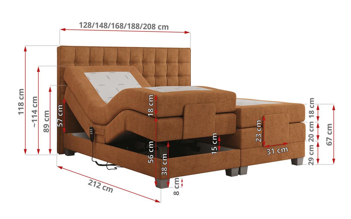 BOXBETT ELEKTRO 140/200 Orange Struktur - H4 - Orange, Holz/Textil (140/200cm) - MKS