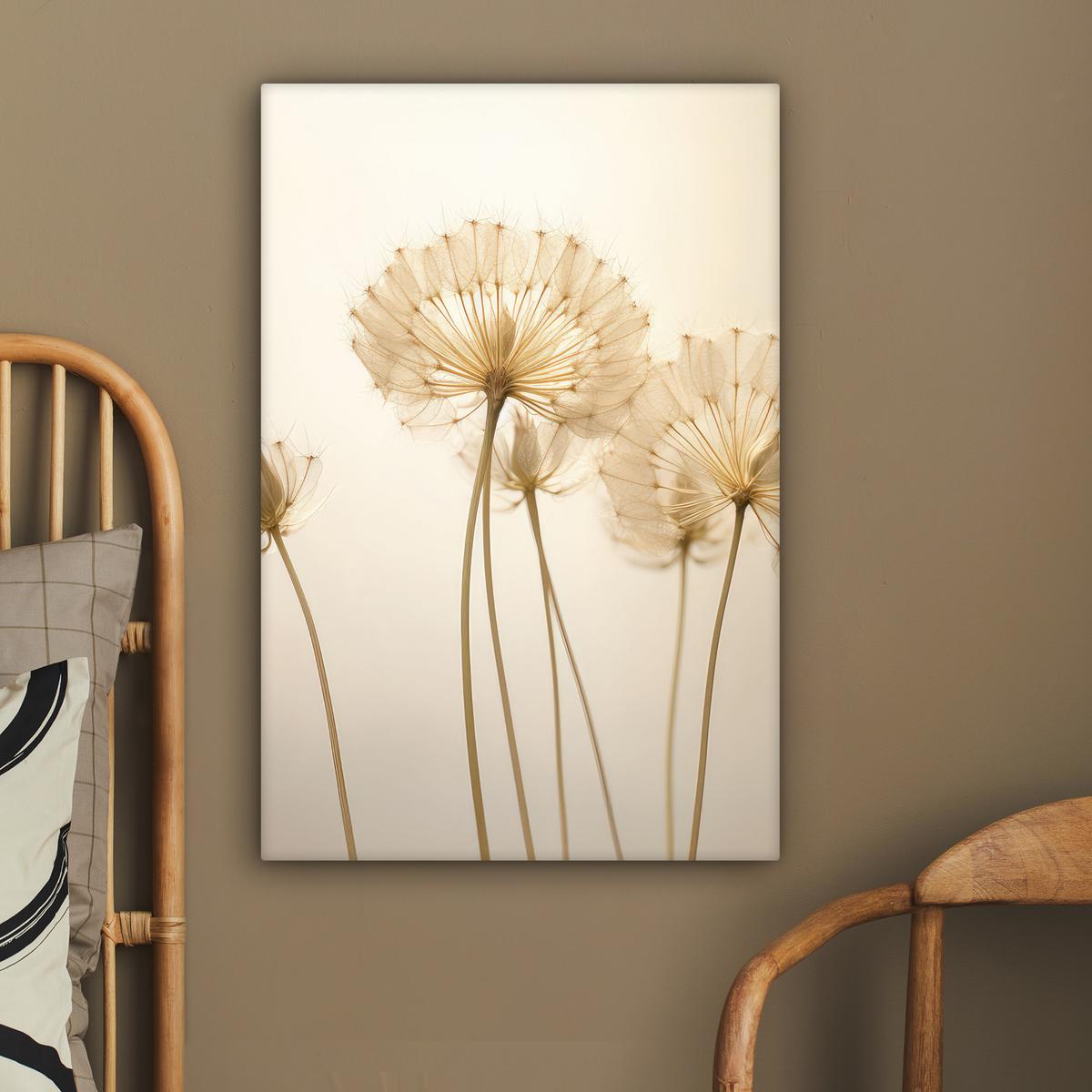 LEINWANDBILD Sonnenlicht - Löwenzahn - Botanisch - Blumen Wanddeko 40x60 cm - Creme, Textil (40/60cm) - MuchoWow