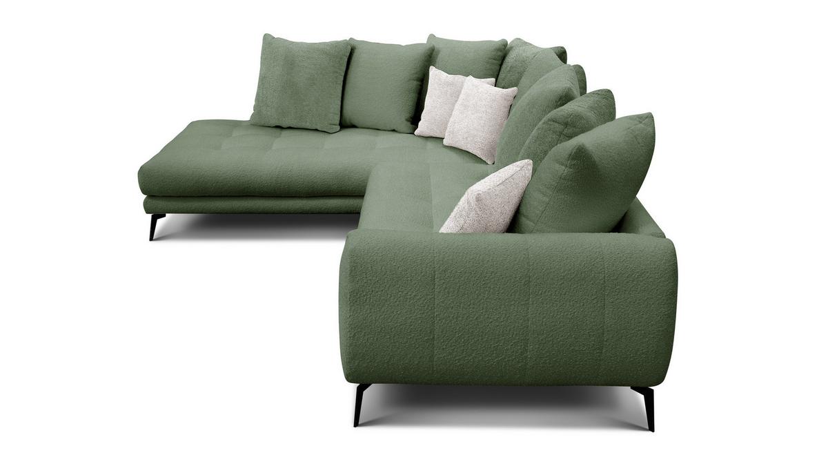 ECKSOFA CALME 5-Sitzer, olive - Schwarz/Olivgrün, Holz/Textil (294/229cm) - Wozimo