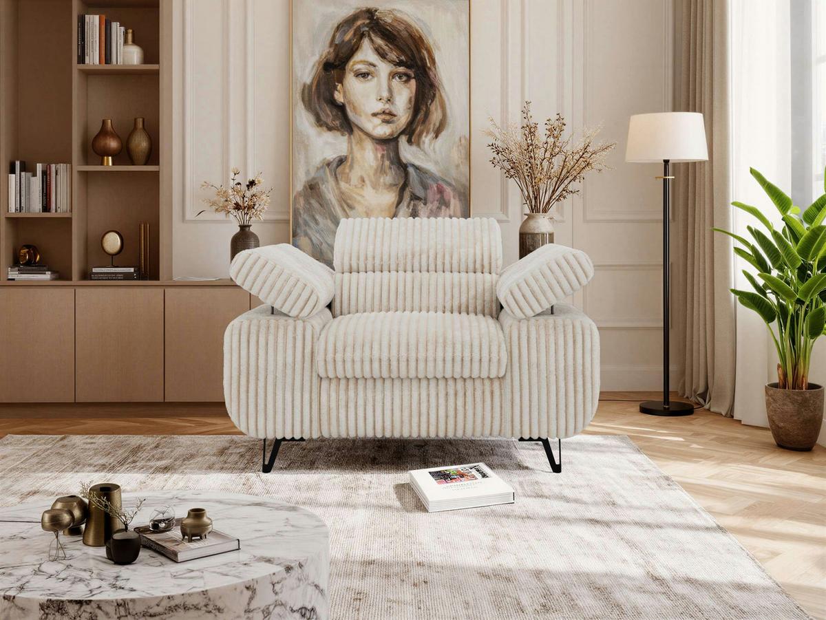 SESSEL PETER 1 - Beige Cord - Beige/Creme, Textil/Metall (126/76/99cm) - MKS