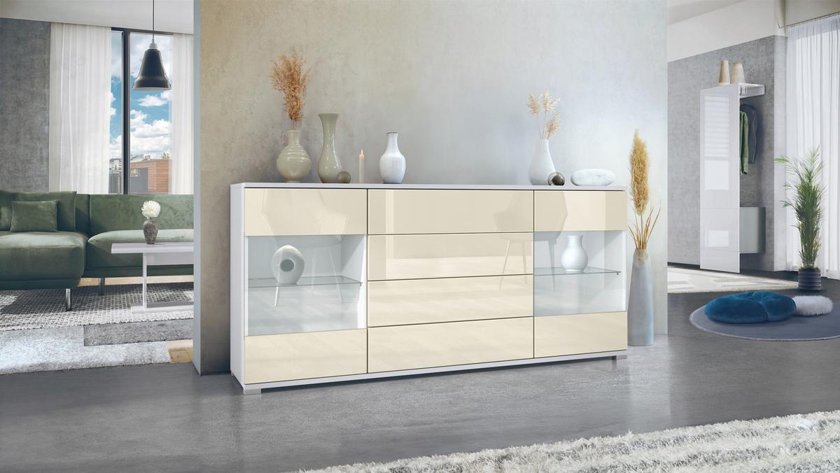 SIDEBOARD Bari Creme Hochglanz - Creme, Holzwerkstoff (166.5/75.5/35cm) - Vladon