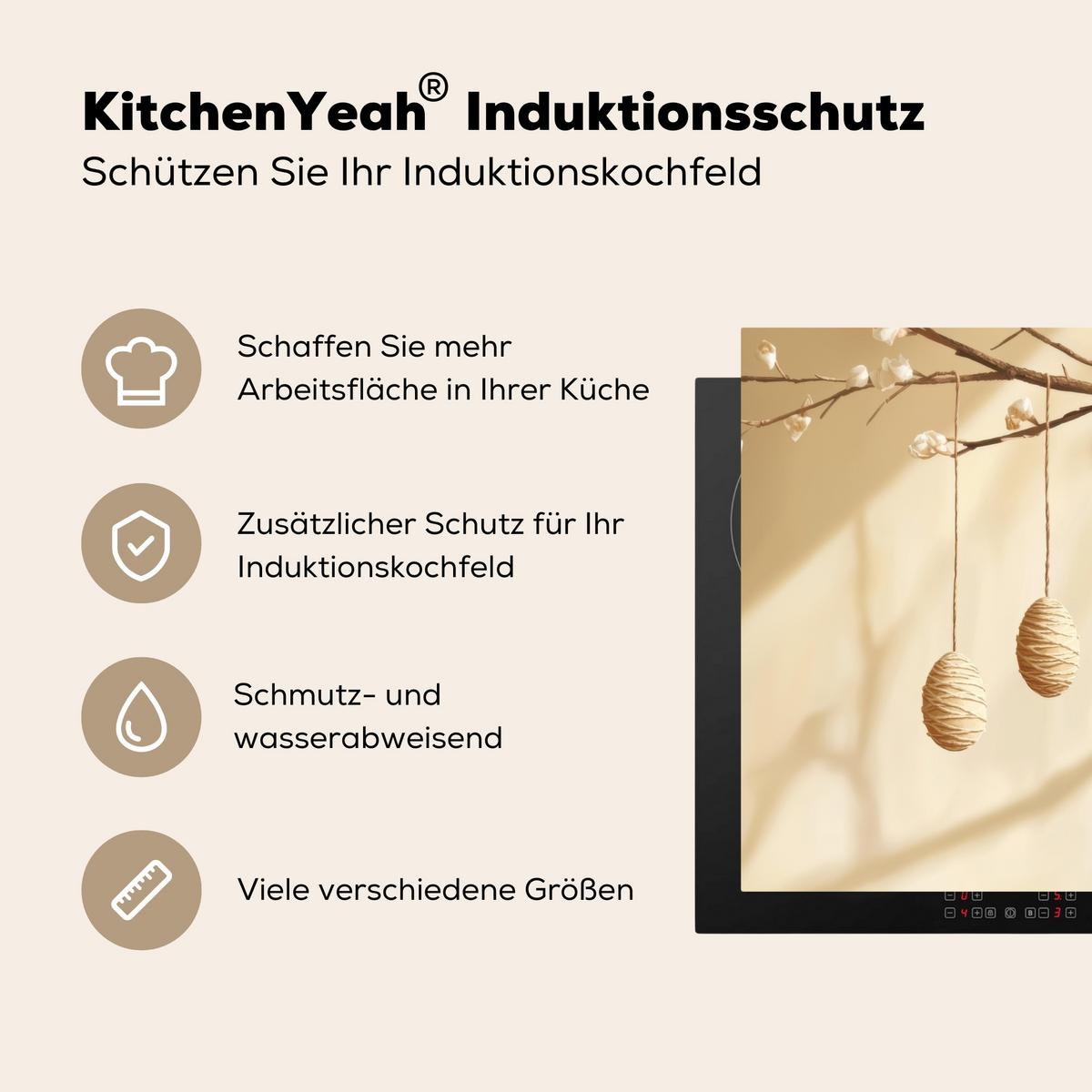 HERDABDECKPLATTE Beige - Osterkuchen - Eier Abdeckung Ceranfeld 58.3x51.3 cm - Beige, Kunststoff (58.3/51.3/0.2cm) - MuchoWow