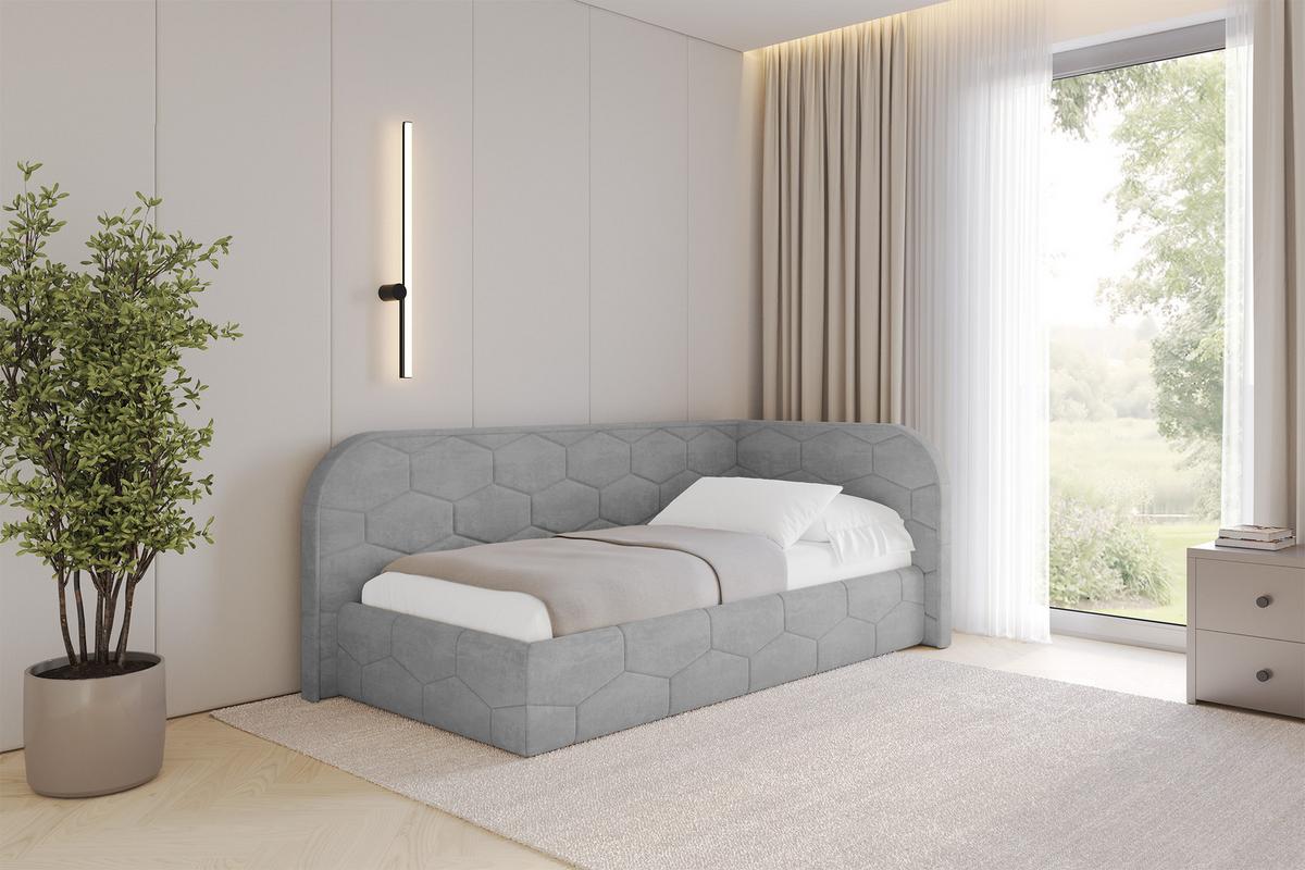 EINZELLBETT Jugendbett mit Bettkasten, Links - JAXY 100x200 Grau - Hellgrau, Holzwerkstoff/Textil (100/200cm) - ALTDECOR