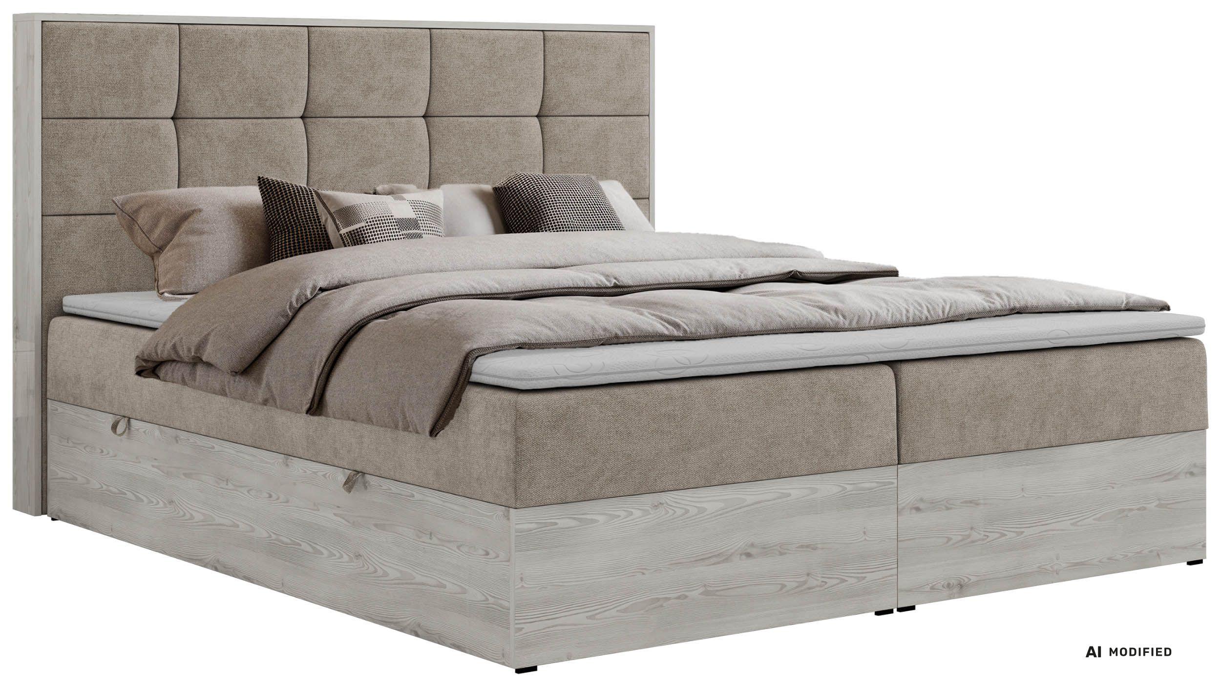 BOXBETT ALNOR 160/200 Greige Stukture - Topper T25 - H3 - Greige/Schwarz, Kunststoff/Textil (160/200cm) - MKS