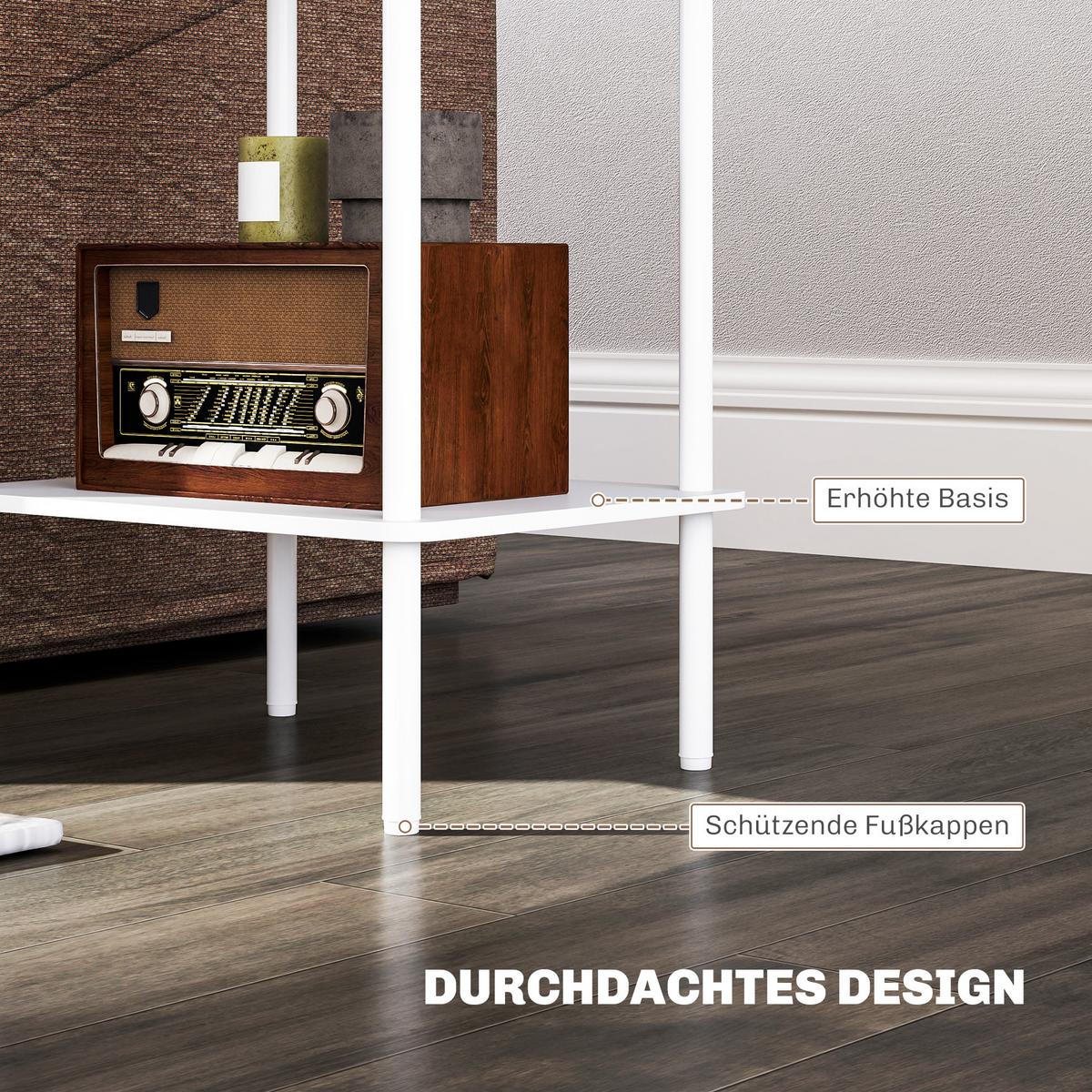 BEISTELLTISCH, 2-stufiger Couchtisch mit Aufbewahrungsfach und Metallrahmen, Weiß - Weiß, Holzwerkstoff (40/30/52.2cm) - HOMCOM