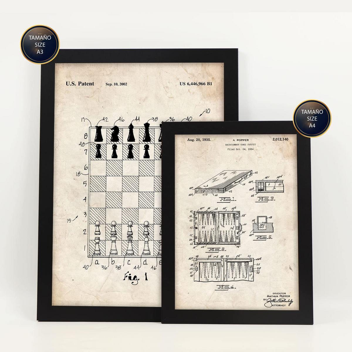 POSTER Set Mit 6 Plakaten Mit Brettspiel Patenten Im Vintage Stil A3 & A4 Rahmenlos - Klar, Papier (29/3cm) - Nacnic