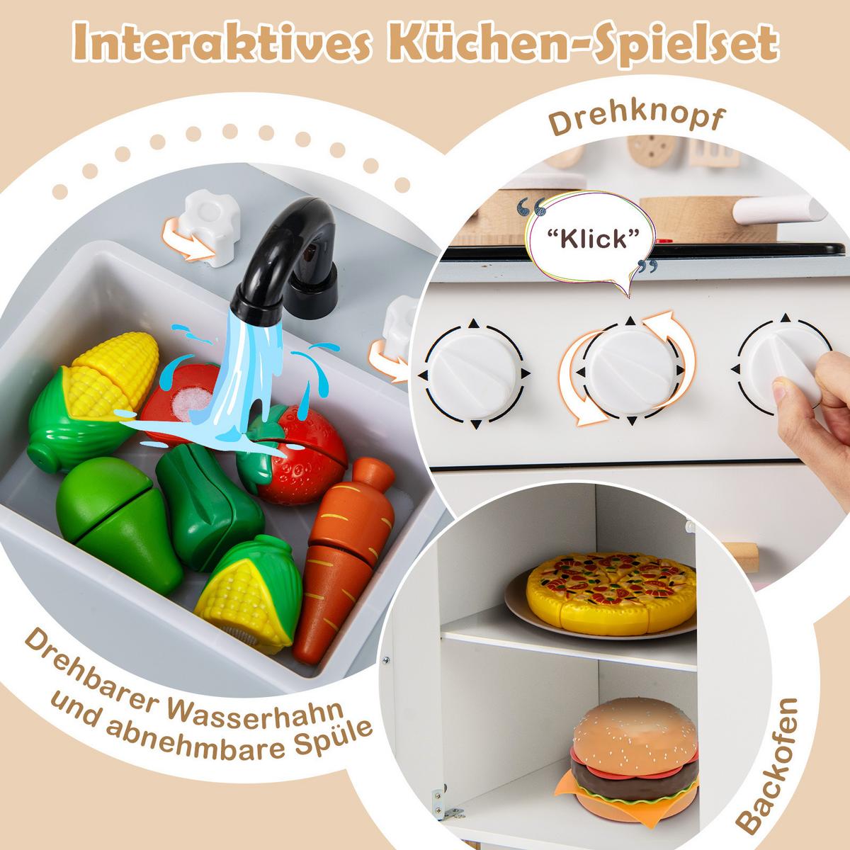 SPIELKÜCHE Weiß - Weiß, Holzwerkstoff (55/75/31cm) - COSTWAY