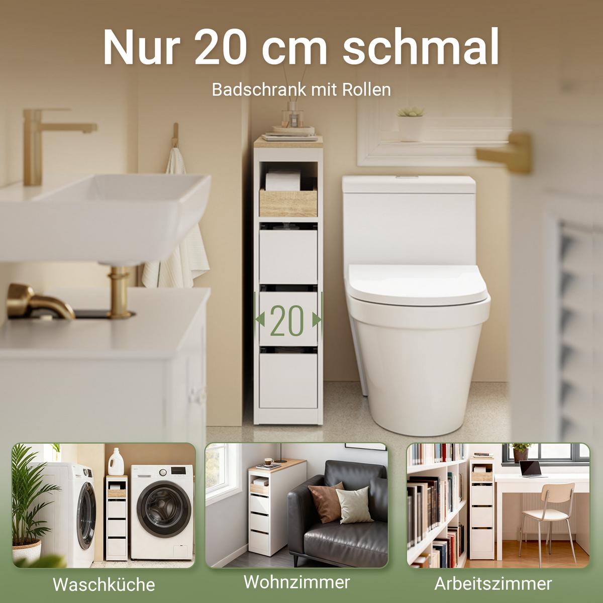 NISCHENSCHRANK mit 3 Schubladen, Weiß 60x20x82,3cm - Weiß, Holzwerkstoff (20/82.5/60cm) - SoBuy
