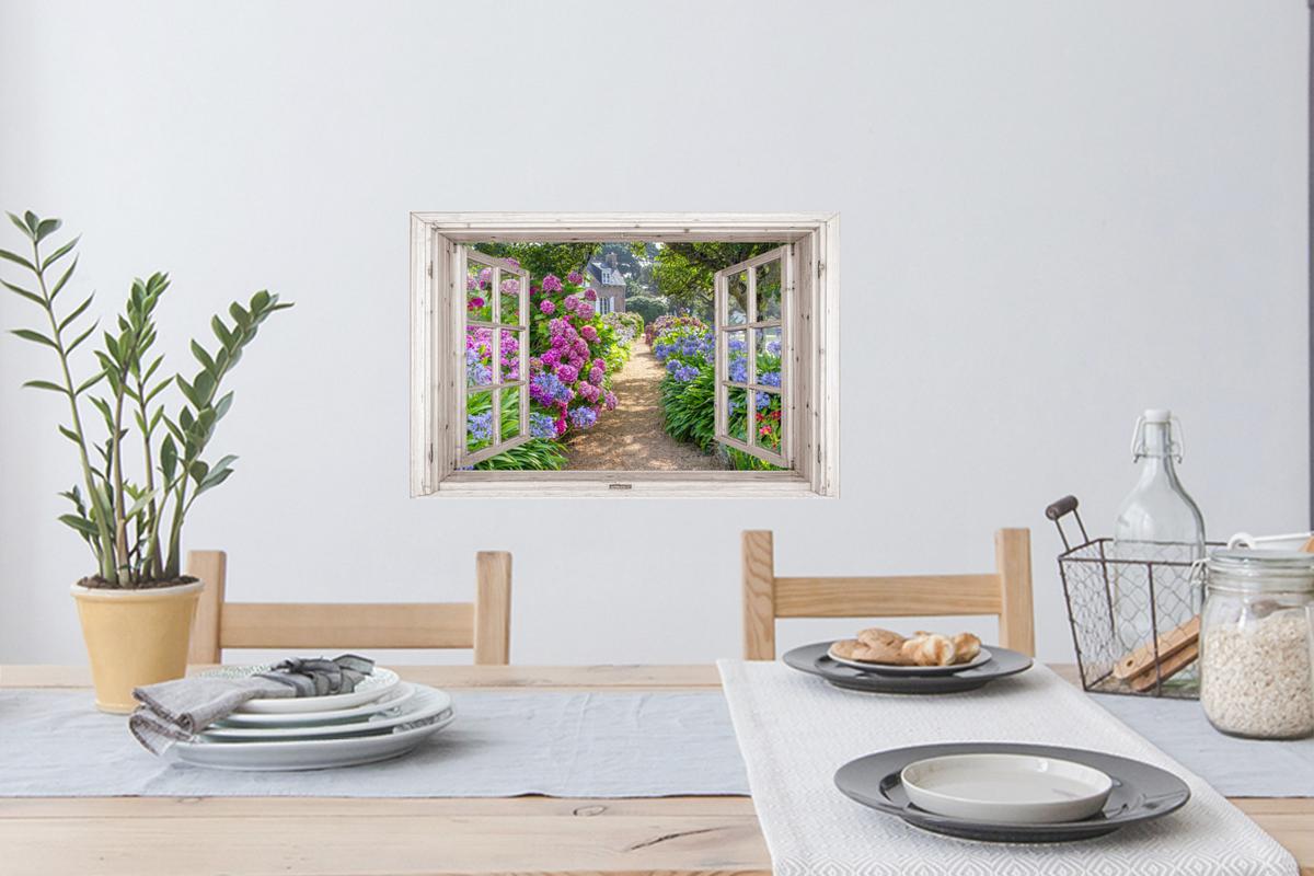 WANDTATTOO Hortensie - Durchsichtig - Blumen - Sommer - Lila - Weg Deko Wohnzimmer 60x40 cm - Lila, Kunststoff (60/40/0.1cm) - MuchoWow