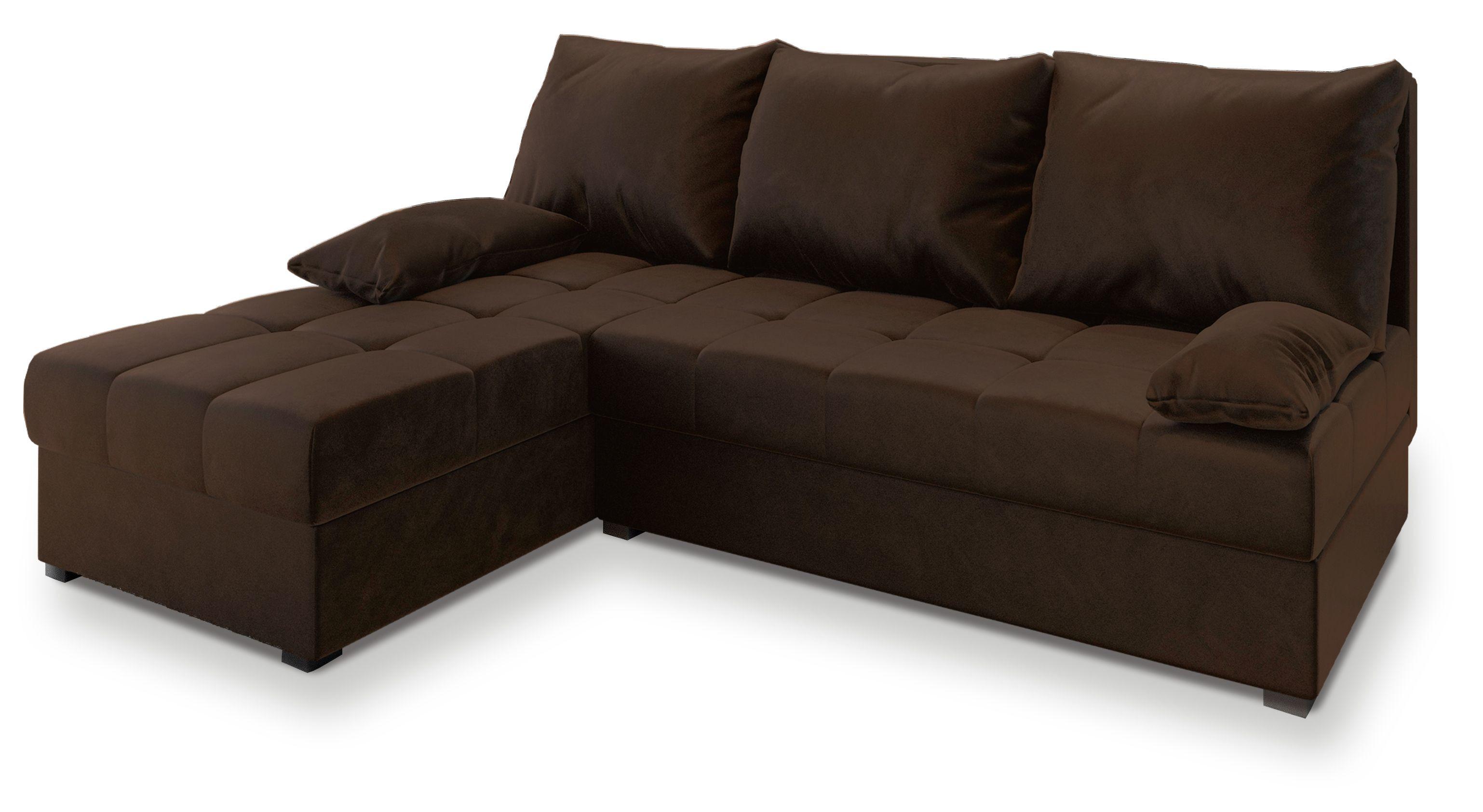 ECKSOFA RITA Braun Plüsch-Stoff mit Schlaffunktion - Braun/Grau, Holz/Kunststoff (200/141cm) - MASSENO