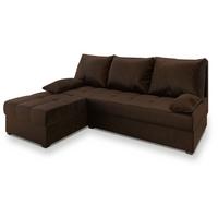 ECKSOFA RITA Braun Plüsch-Stoff mit Schlaffunktion - Braun/Grau, Holz/Kunststoff (200/141cm) - MASSENO