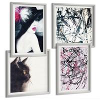 BILDER SET 4er Set - 50x50 cm & 40x60 cm Silberner Rahmen - Abstrakte Katzenmalereien - Silberfarben, Kunststoff (50/50cm) - TULUP