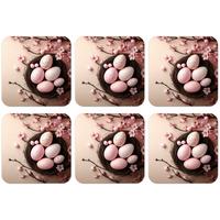 GLASUNTERSETZER 6er-Set Rosa - Blüten - Eier Tischset für Gläser 10x10 cm - Hellrosa, Naturmaterialien (10/0.2cm) - MuchoWow