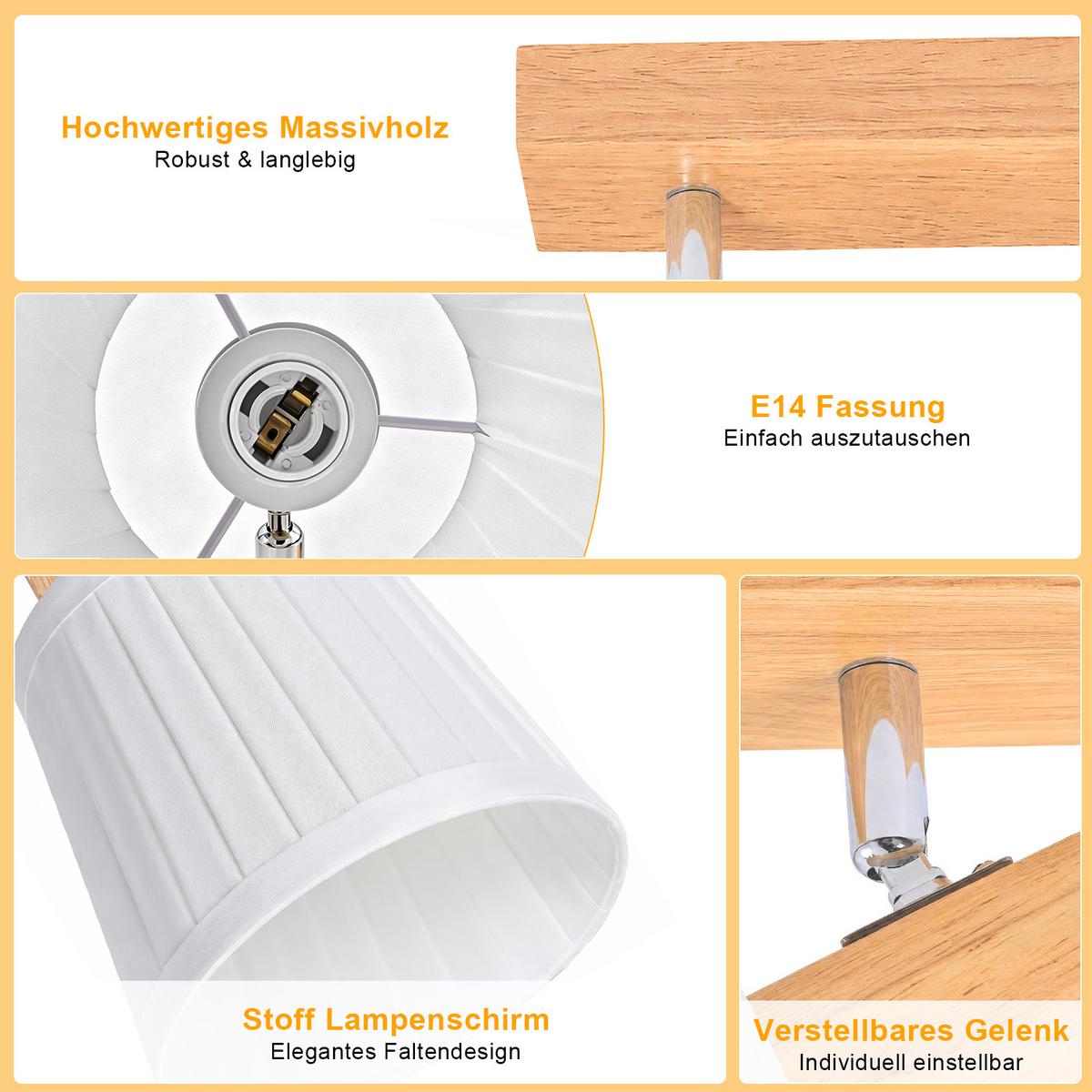 DECKENSTRAHLER Fyrith 66.5/13/19 cm - Weiß/Braun, Holz/Textil (66.5/13/19cm) - ZMH