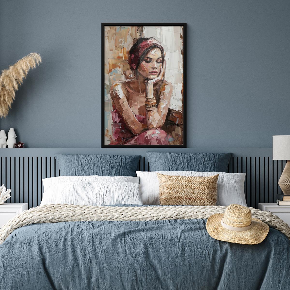 POSTER MIT RAHMENGERAHMTES BILD Frau - Lackierung - Porträt - Modern 60x90 cm - Altrosa, Papier (60/90cm) - MuchoWow