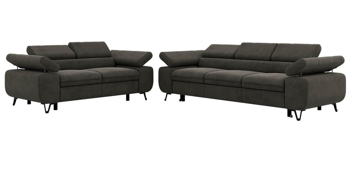 SITZGARNITUR PETERS 2+3 - Dunkelgrau Velvet - Dunkelgrau/Schwarz, Textil/Metall (262/76/99cm) - MKS