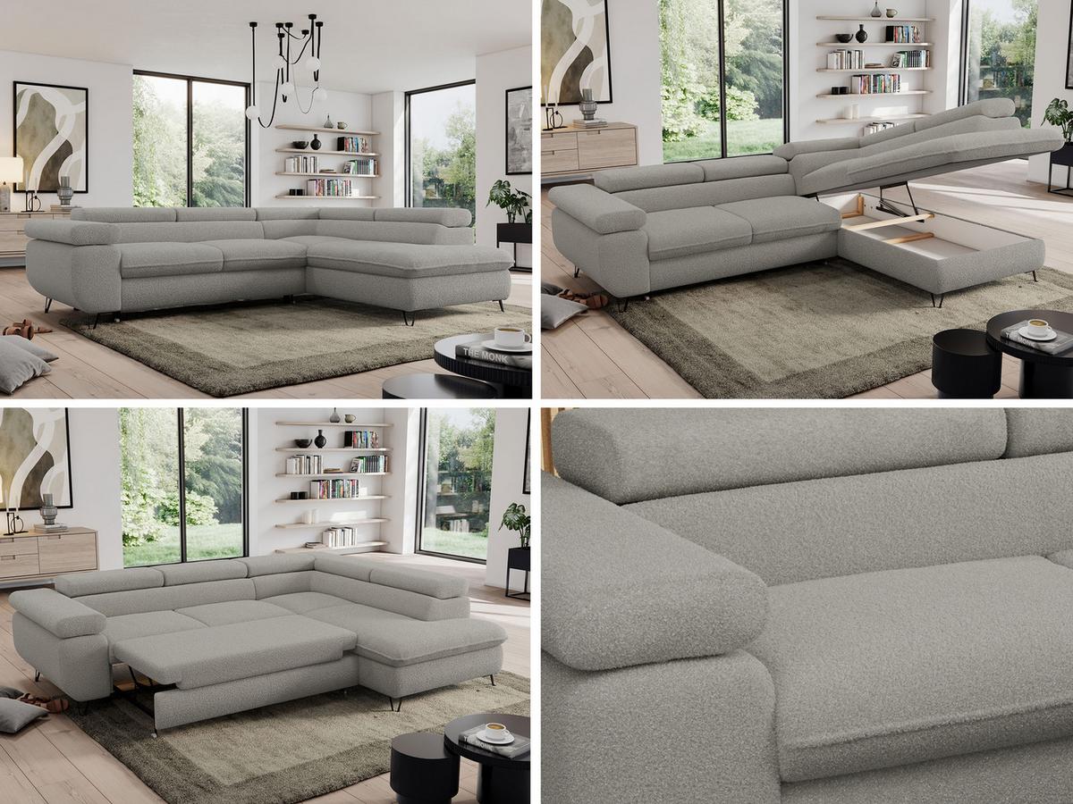 ECKSOFA PEDRO L Hellgrau Boucle - Rechts Seite - Hellgrau/Schwarz, Textil/Metall (273/208cm) - MKS