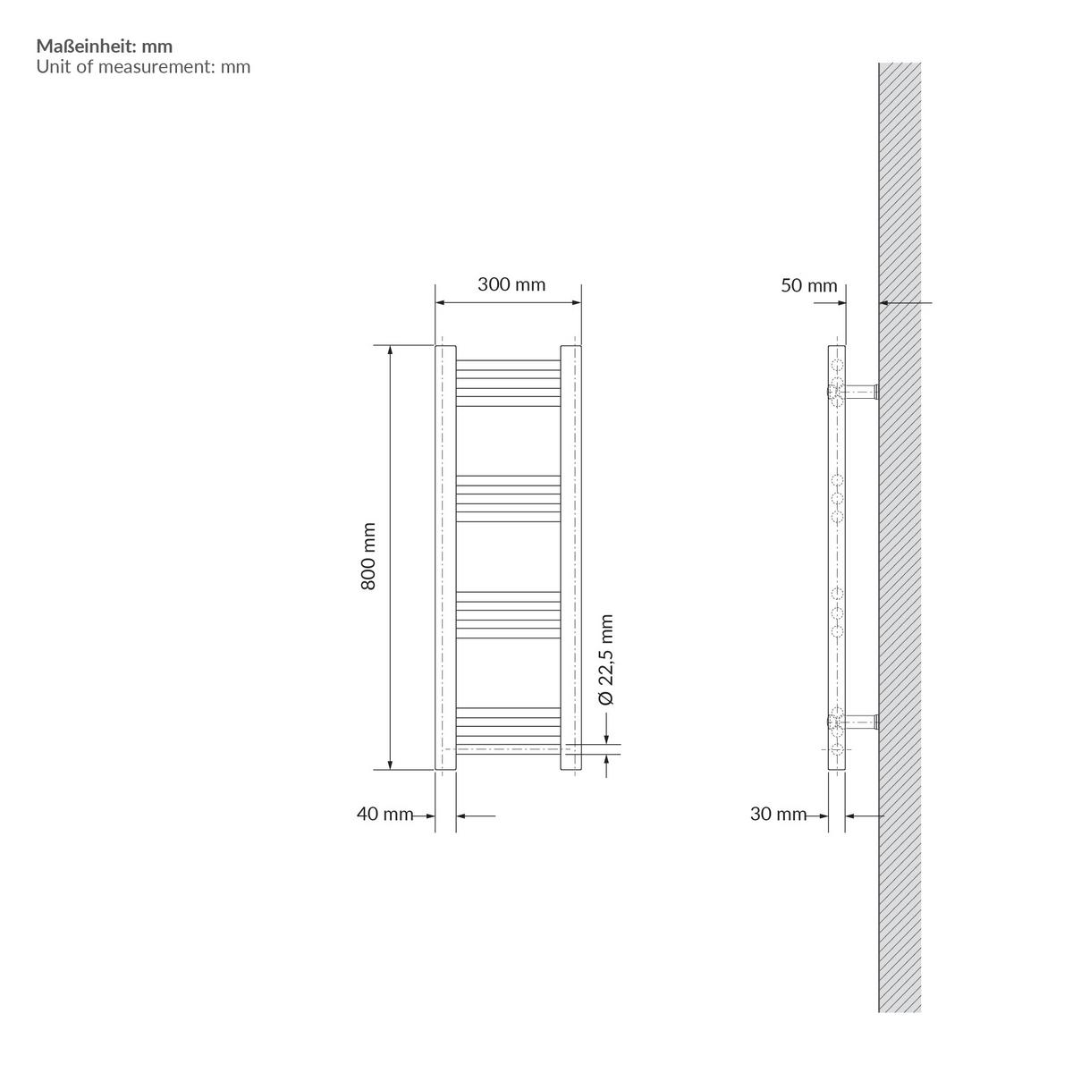 HANDTUCHHEIZKÖRPER 300 x 800 mm Beige mit Thermostatventil Badheizkörper gerade mit Seitenanschluss - Beige, Metall (30/80/3cm) - LuxeBath