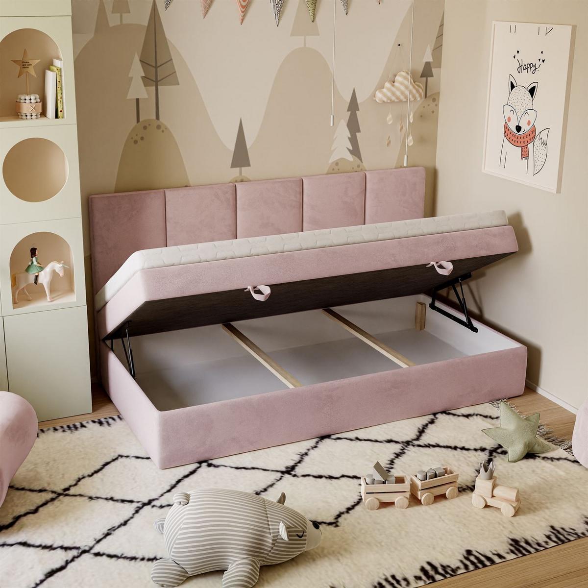 BOXSPRINGBETT ELZA MINI mit Topper 100x200 cm Royal Velvet 208 - Rosa, Textil - Lookway