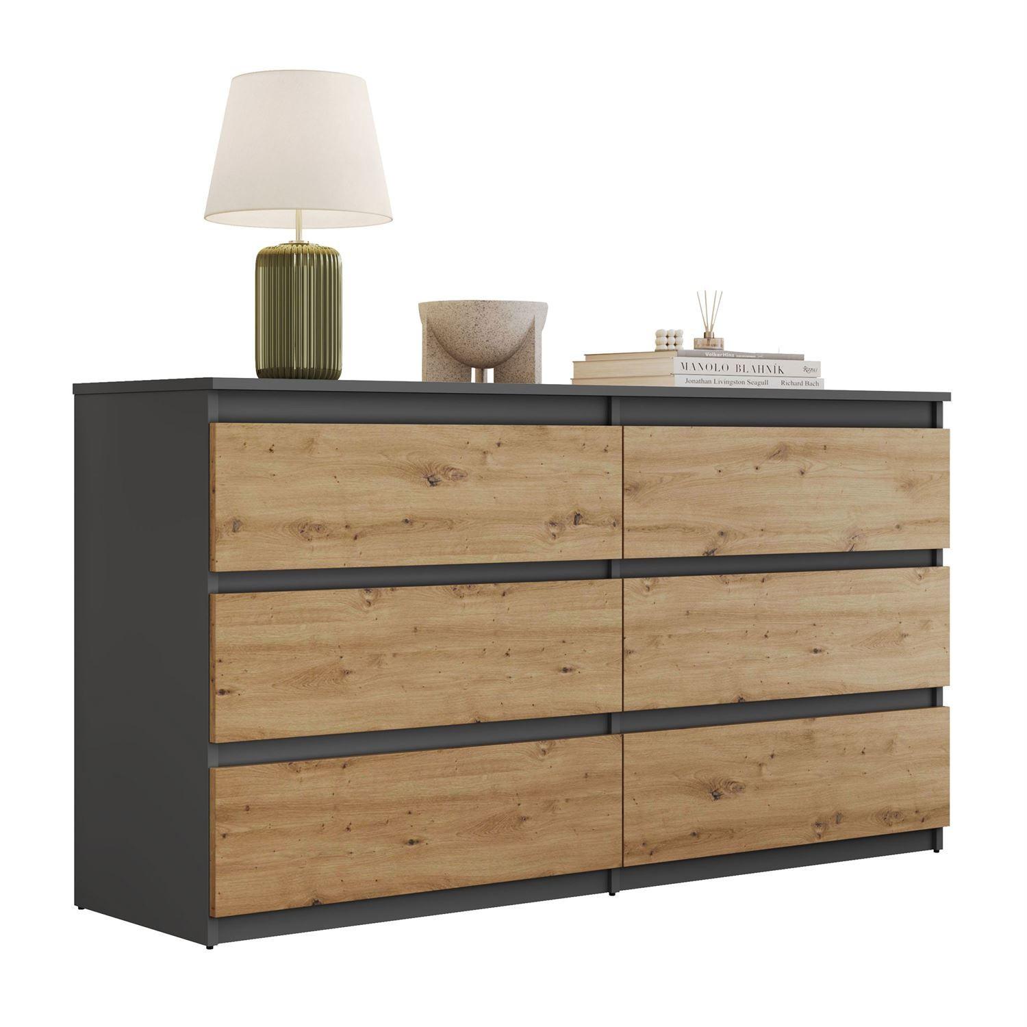 SIDEBOARD HANA M6 Artisan Eiche / Anthrazit 140cm - Eiche Artisan, Holzwerkstoff (140/74.4/40cm) - Lookway