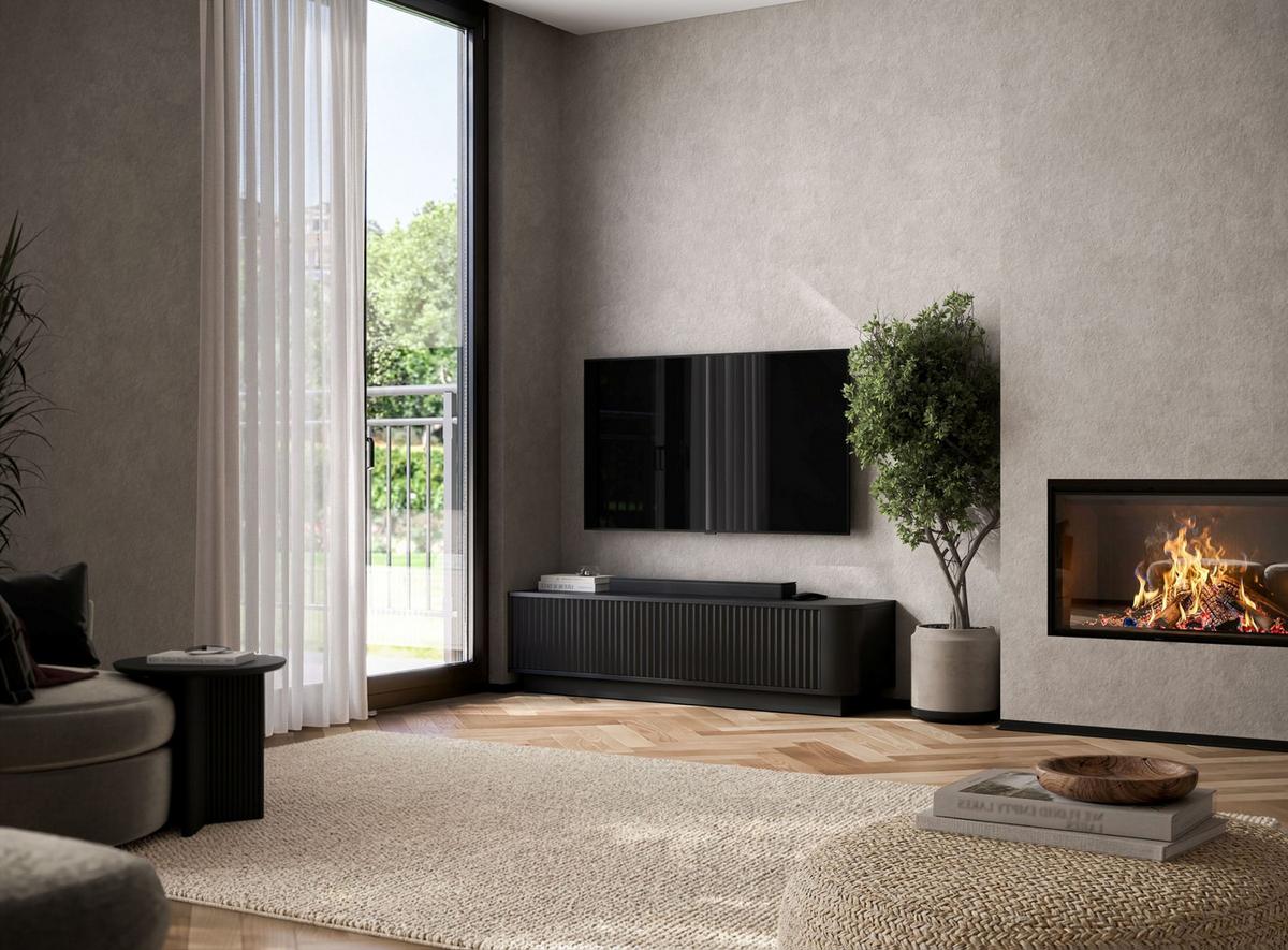 TV-LOWBOARD Aurora Schwarz matt 140 cm mit Sockel - Schwarz, Holzwerkstoff (140/37/35cm) - Meble Lindner