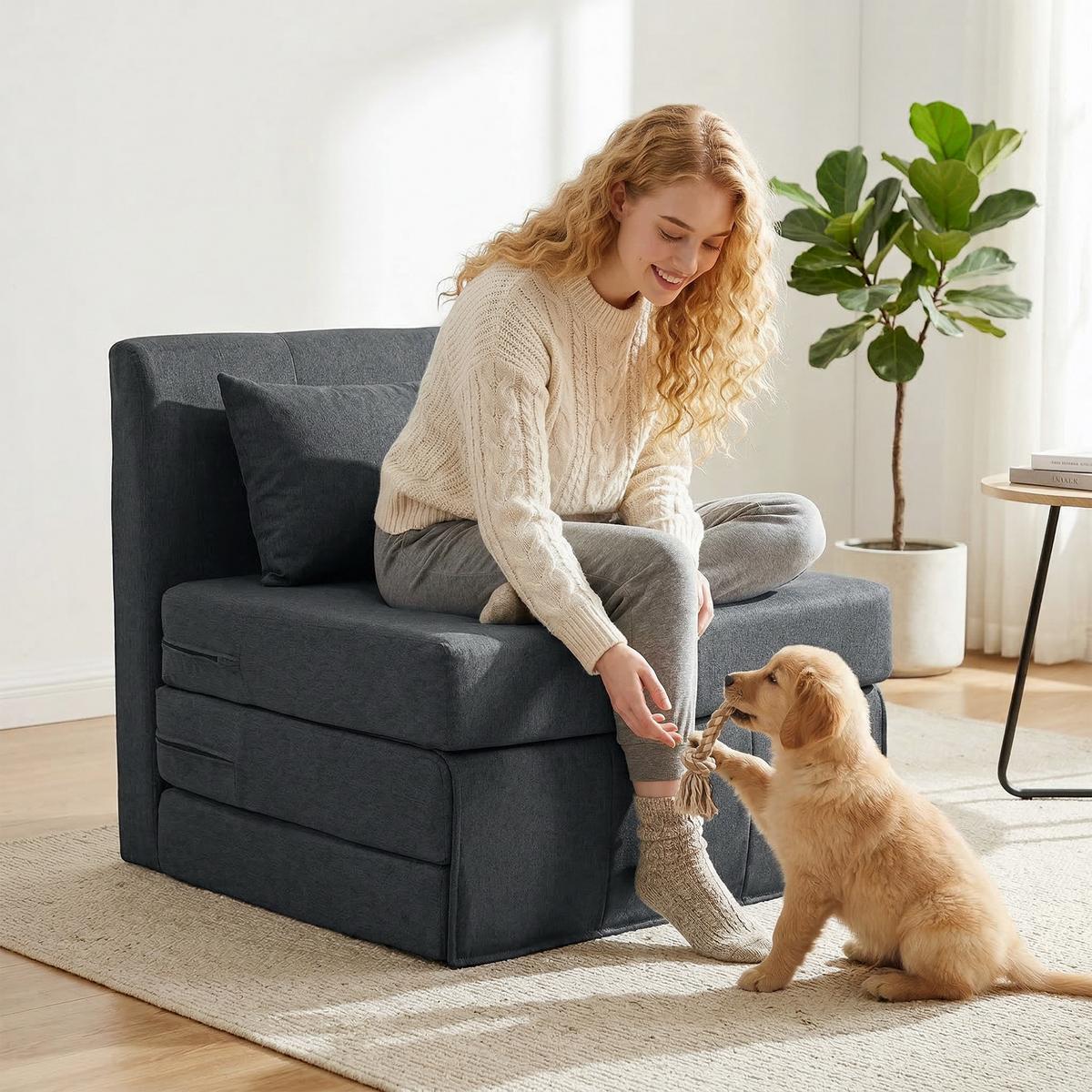 BODENSESSEL Polyester Schaumstoff Dunkelgrau - Dunkelgrau, Textil (75/74/80cm) - HOMCOM