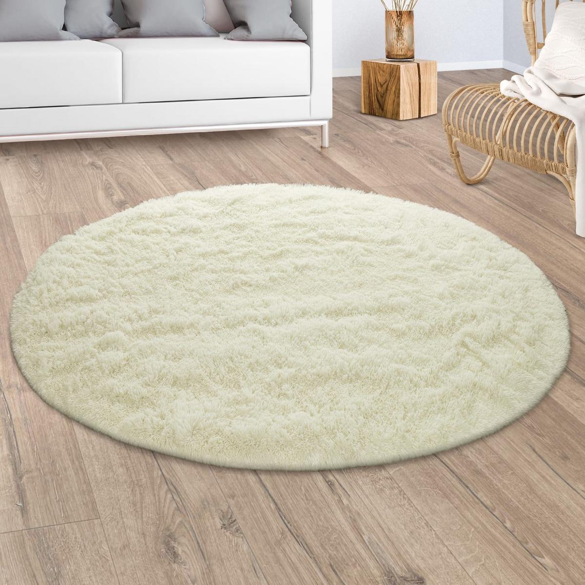 HOCHFLORTEPPICH, einfarbig, aus Polyester, Weiß, Ø 80 cm - Weiß, Textil (80/80cm) - KADIMA DESIGN