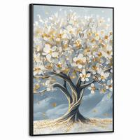 LEINWAND Bilder mit Rahmen - Baum - Winter - Baum des Lebens - Modern - Gold - 60x90 - Goldfarben, Textil (60/90cm) - MuchoWow