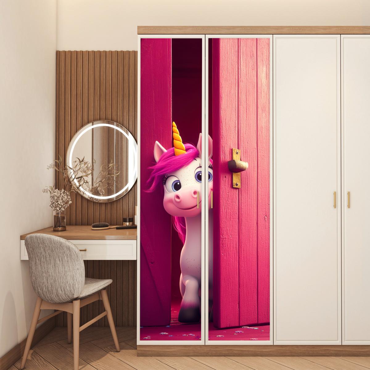 TÜRAUFKLEBER Einhorn - Rosa - Tür - Fantasie 80x215 cm - Türtapete - Pink, Kunststoff (80/0.1cm) - MuchoWow