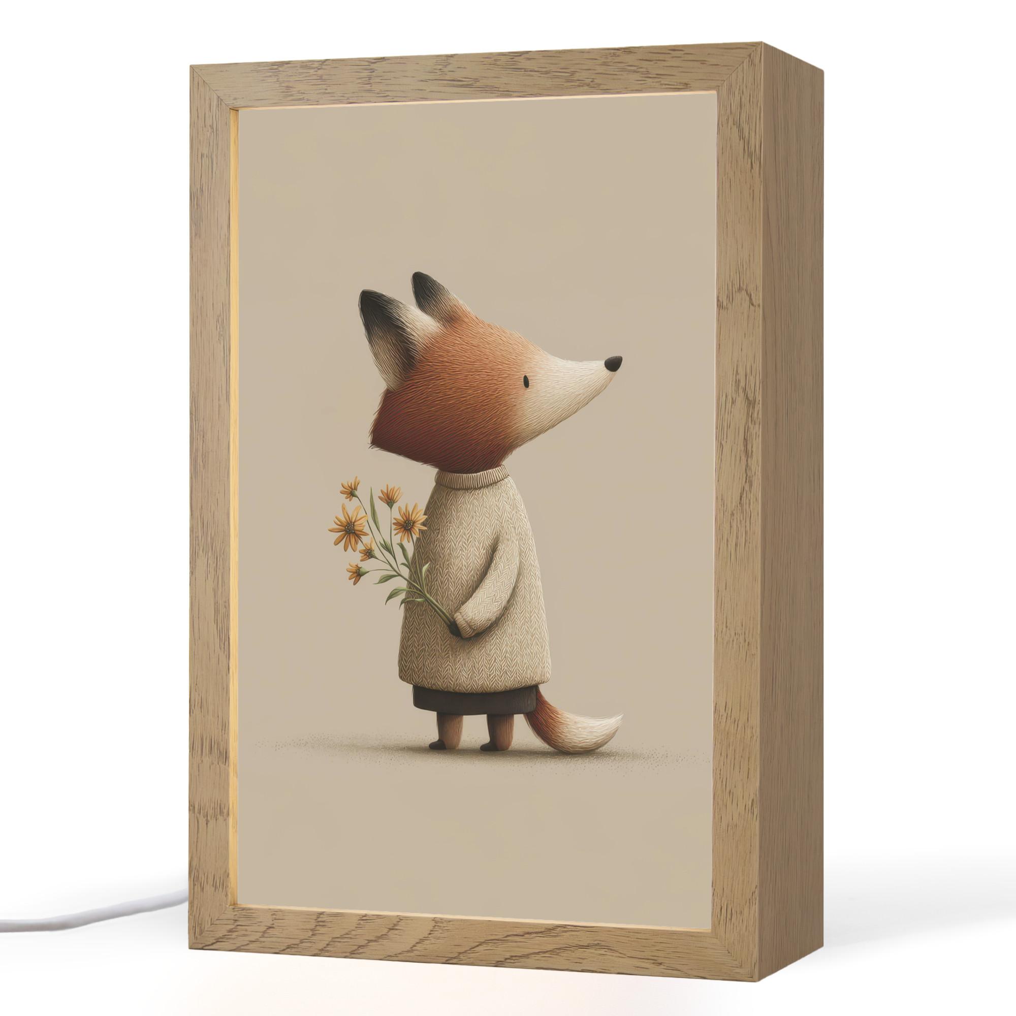NACHTTISCHLAMPE Fuchs - Gelbe Blumen - Minimalistisch 20x30 cm - Taupe, Holzwerkstoff (8/20/30cm) - OnlyWow