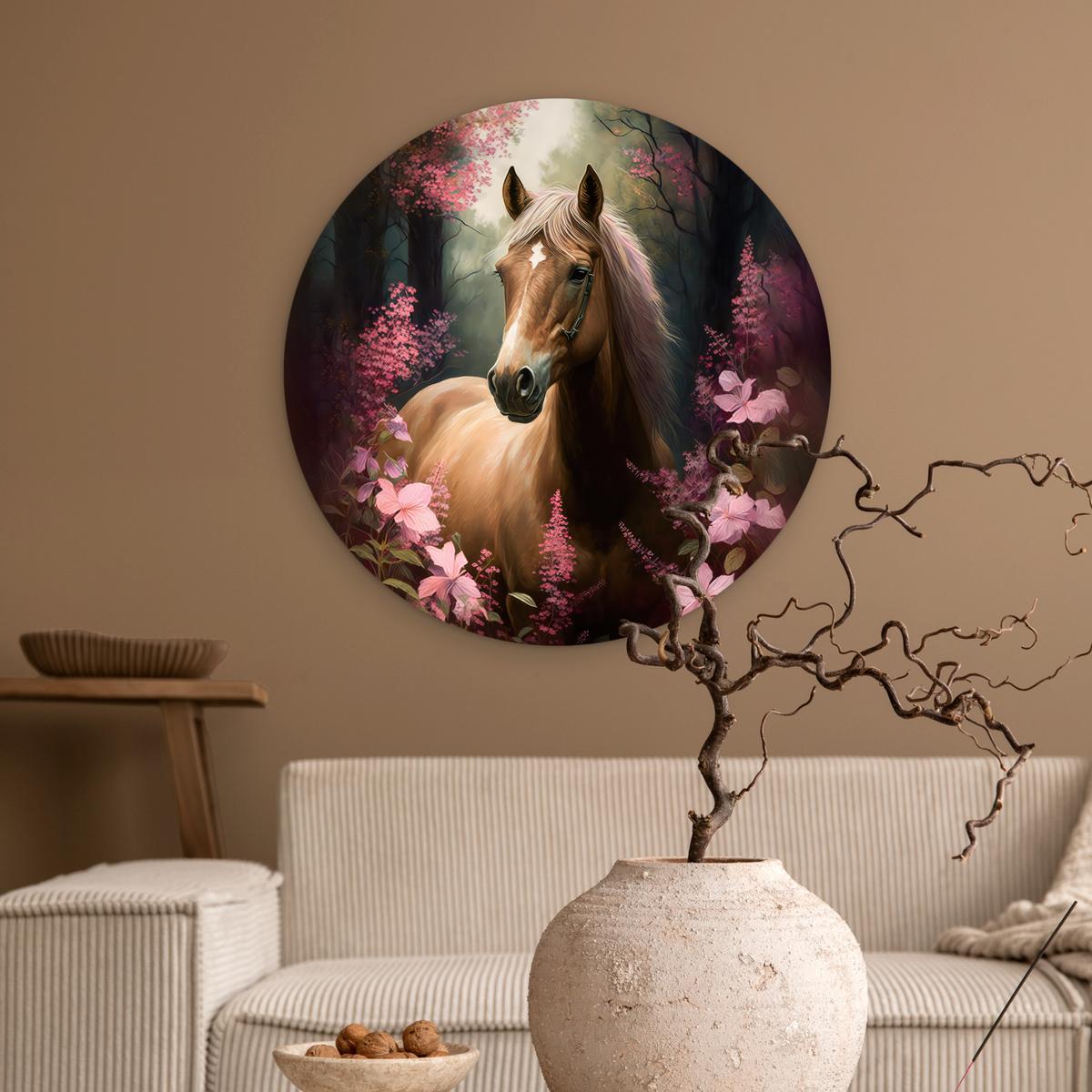 WANDBILD Pferd - Blumen - Rosa - Natur - Wald Wanddeko Schlafzimmer 60x60 cm - Altrosa, Kunststoff (60/60cm) - MuchoWow