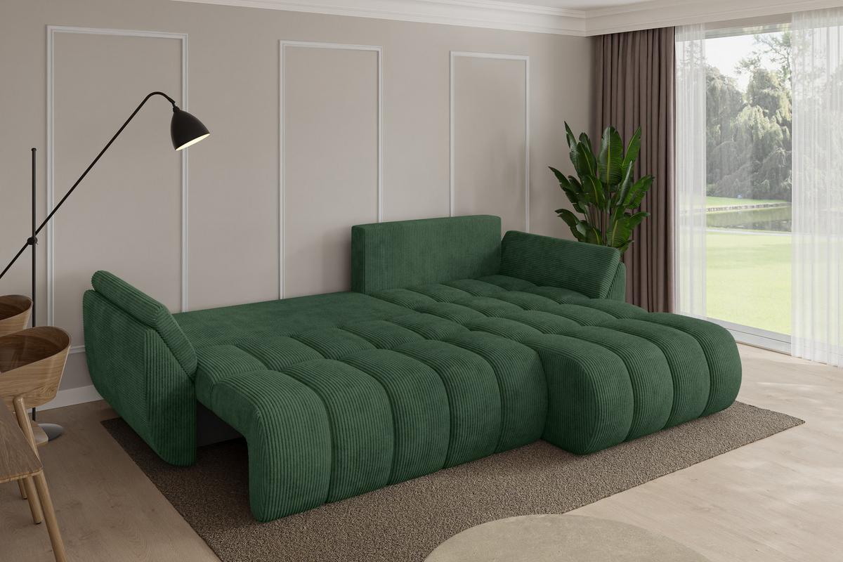 ECKSOFA mit Schlaffunktion Ottomane Rechts TOKO-L-v1 277x194x86 Grün Cord - Dunkelgrün/Schwarz, Holzwerkstoff/Kunststoff (277/194cm) - ALTDECOR