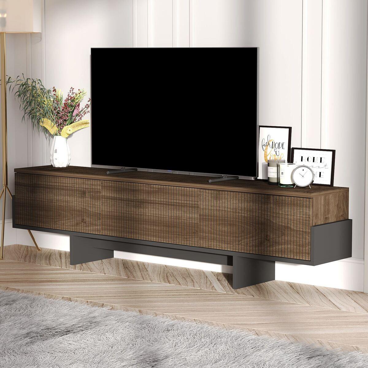 TV-MÖBEL mit 3 abklappbaren Türen gestreift 30/180/44,6 cm - Schwarz, Holzwerkstoff (30/44.6/35cm) - Calicosy