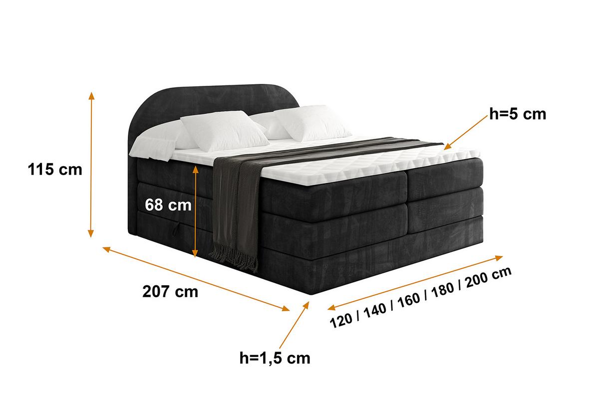 BOXSPRINGBETT mit Matratze und Lattenrost - NOX KING-200x200 - Schwarz Casablanca - Schwarz, Holzwerkstoff (200/200cm) - ALTDECOR