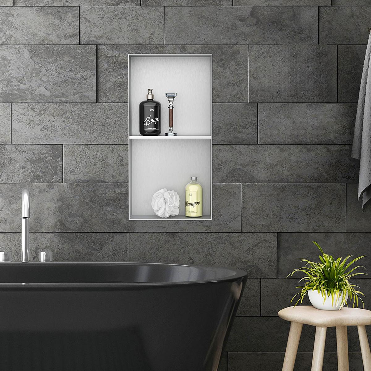 DUSCHNISCHE Silber 30/60 cm - Silberfarben, Metall (30/60/10cm) - LuxeBath