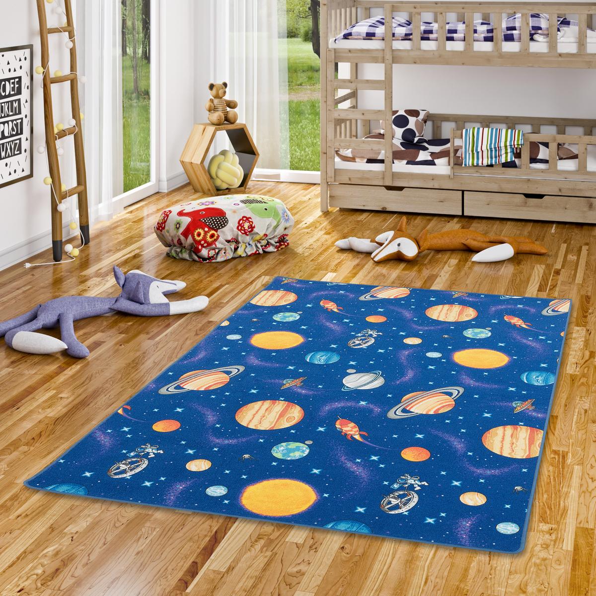 KINDER SPIEL TEPPICH WELTALL - Blau, Textil (80/160cm) - Snapstyle