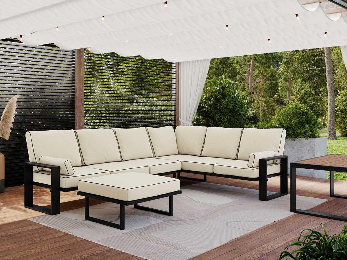 GARTENMÖBEL-SET ELBA: 1x Tisch, 1x Ecksofa, 1x Hocker - Beige - Beige, Textil - MKS