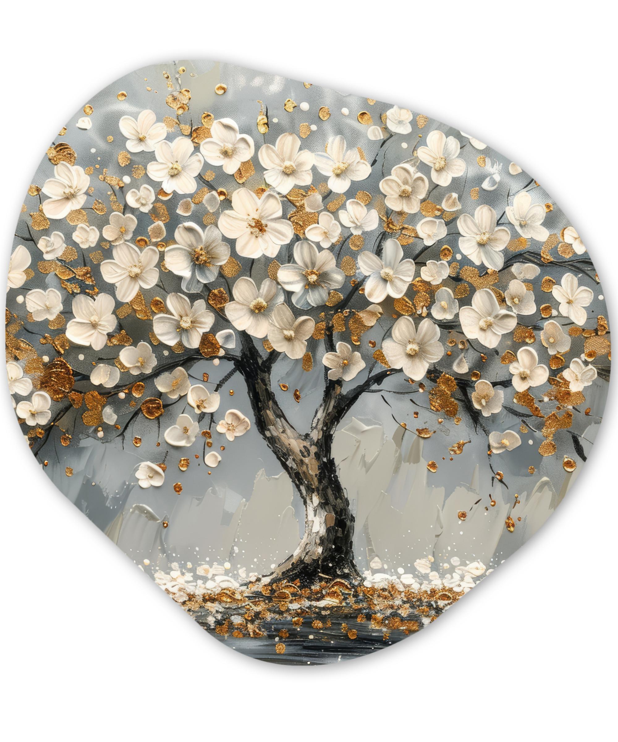 WANDBILD Baum - Gold - Blumen - Abstrakt - Kunst Wandbild 60x60 cm - Goldfarben, Kunststoff (60/60cm) - MuchoWow